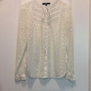 BCBG Paris Sheer Polka Dot Tie Neck Blouse